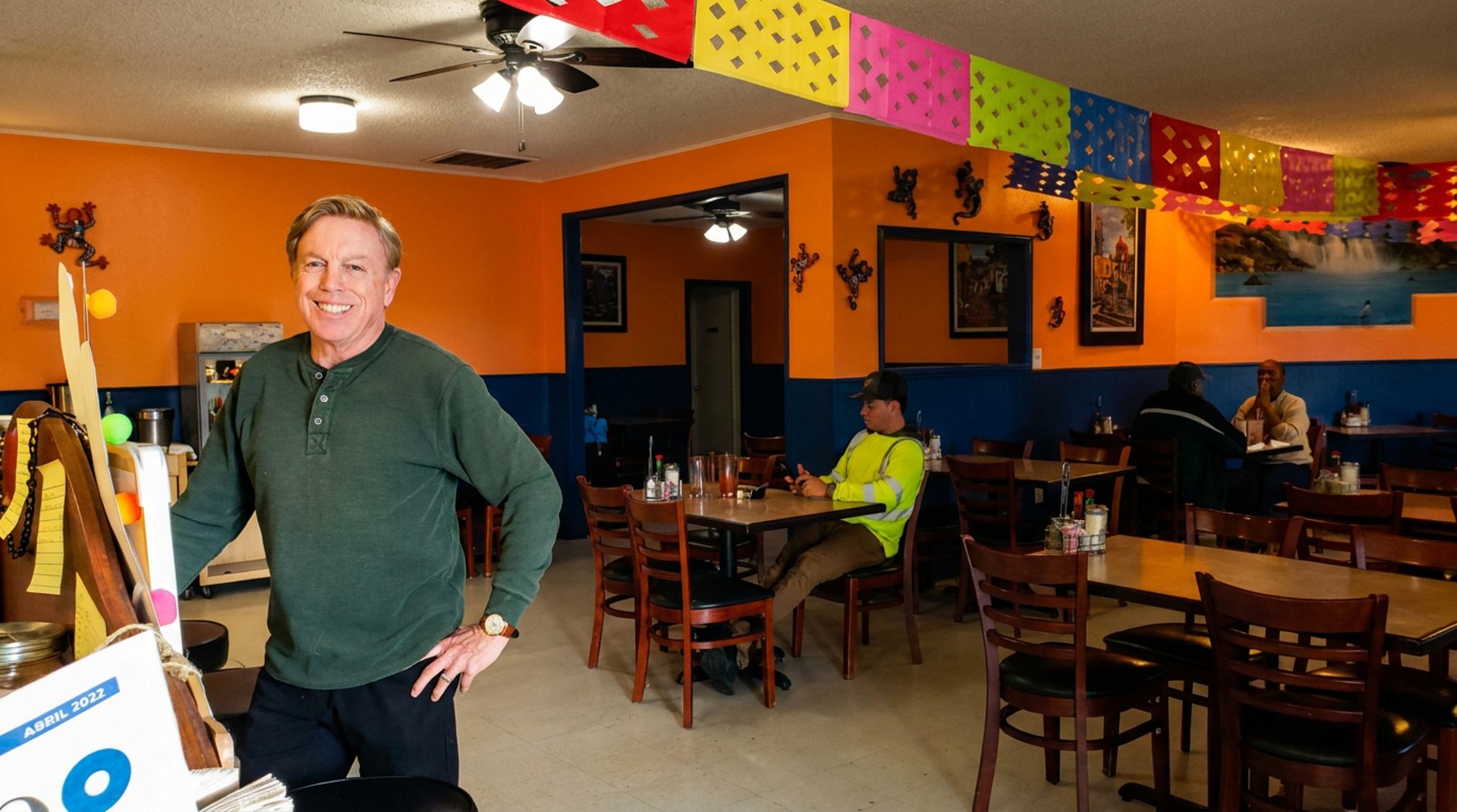 Orange walls, coastal murals, good company
